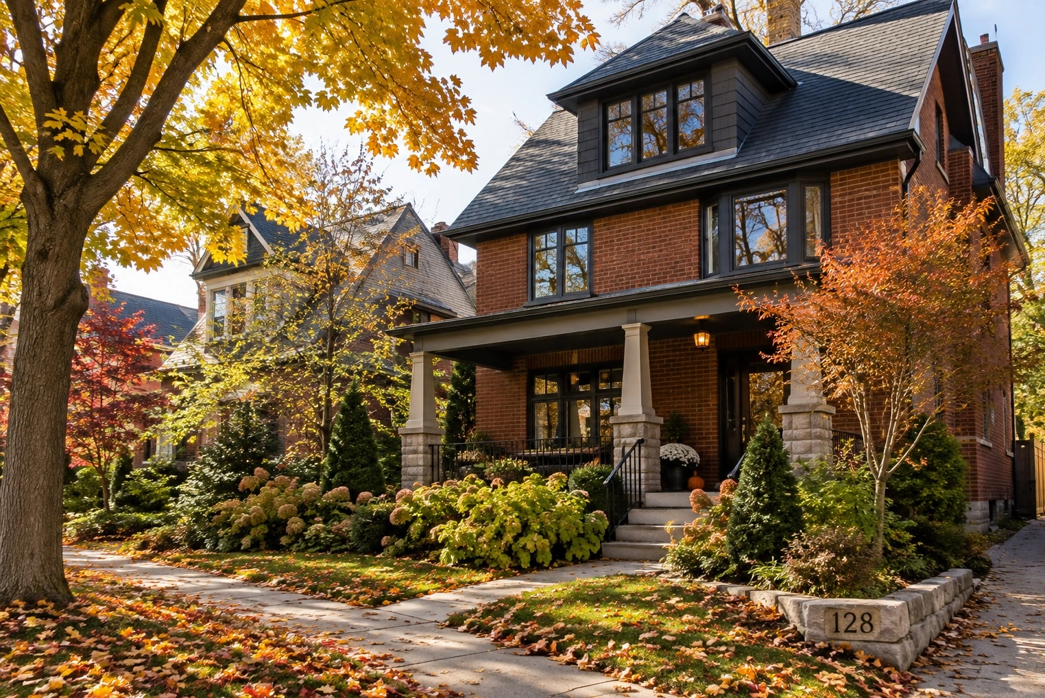 a nice brick house on a fall day somewhere in Ontario